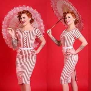 Bettie Page Clothing Vintage Repro Orange Candy Pencil Dress Medium